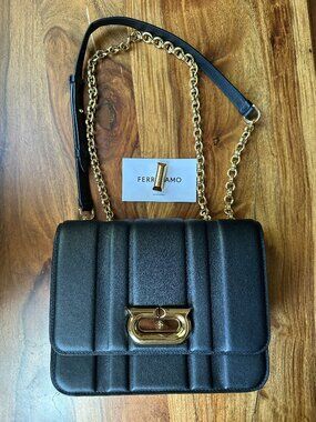 Salvatore Ferragamo SL Mini EM Black Quilted Leather Flap Bag NWT - with FLAW